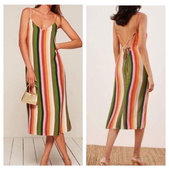 Reformation Jaxon Sunburst Colorful Striped
Open Back Midi Slip Dress - Picture 2 of 8